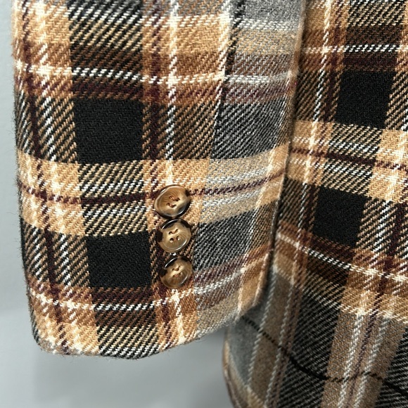 White Stag Brown Gray Plaid Double Button Wool Blazer  size vintage 8 - Picture 16 of 17